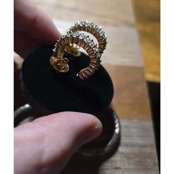 Pair of 2 Vtg Silver Tone Rhinestone Elegant Statement Hoop Earrings Jewelry - Picture 3 of 6